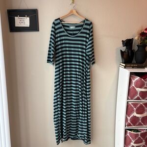 Labo.Art Striped Dress Blue 3/4 Sleeve Scoop Neck Maxi‎ Dress Size 3/L